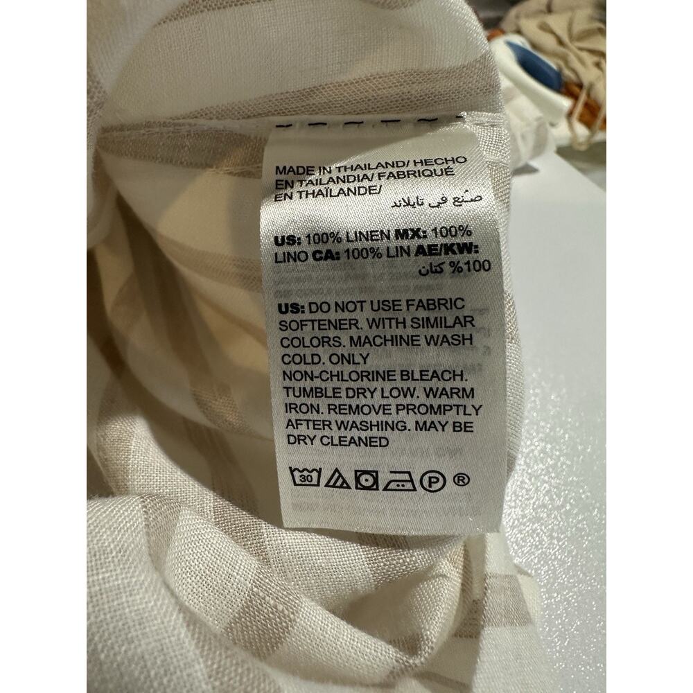Chicos Womens Sz 2 L Beige Stripe Linen Button Up No Iron Tunic Top 3/4 Sleeve - Picture 5 of 10